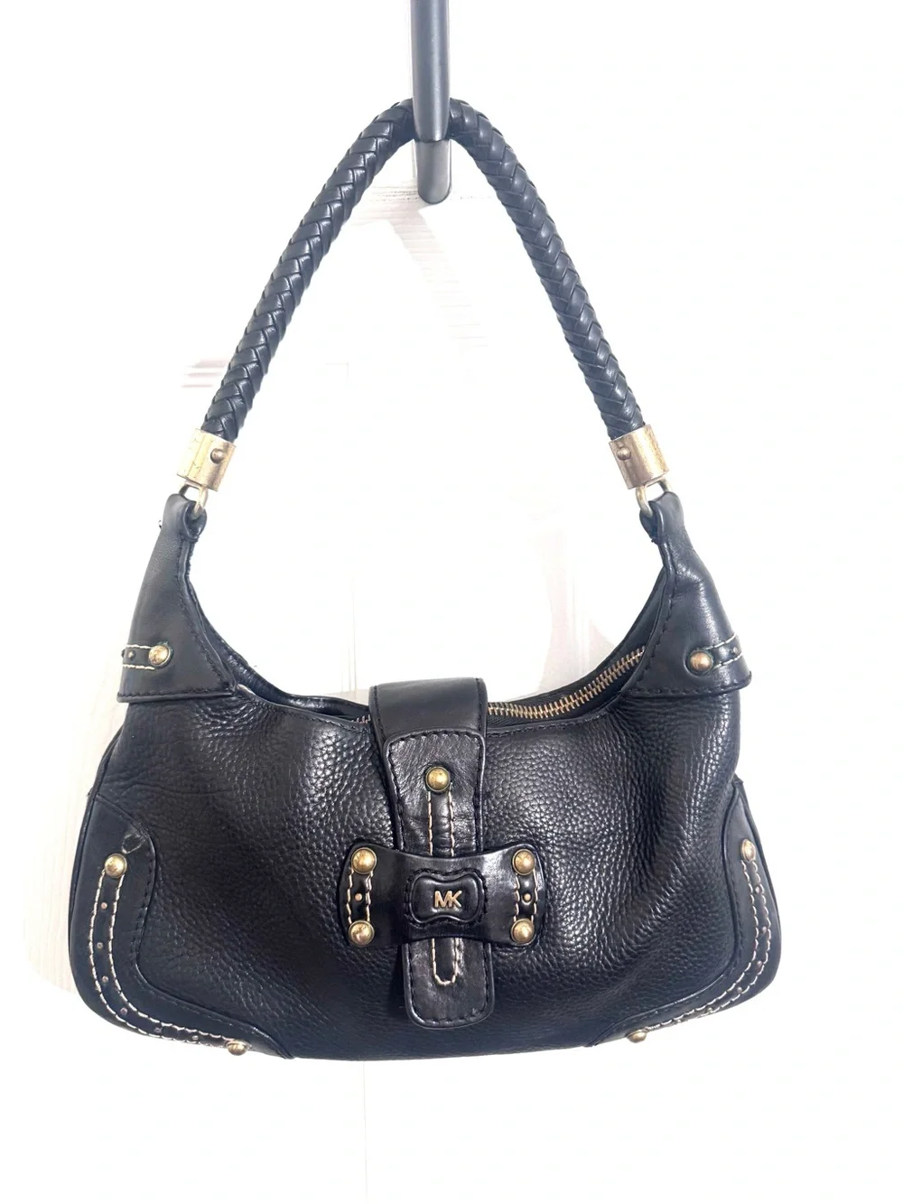 Vintage Y2K Michael Kors Black Pebbled Leather Braided Handle Shoulder Bag